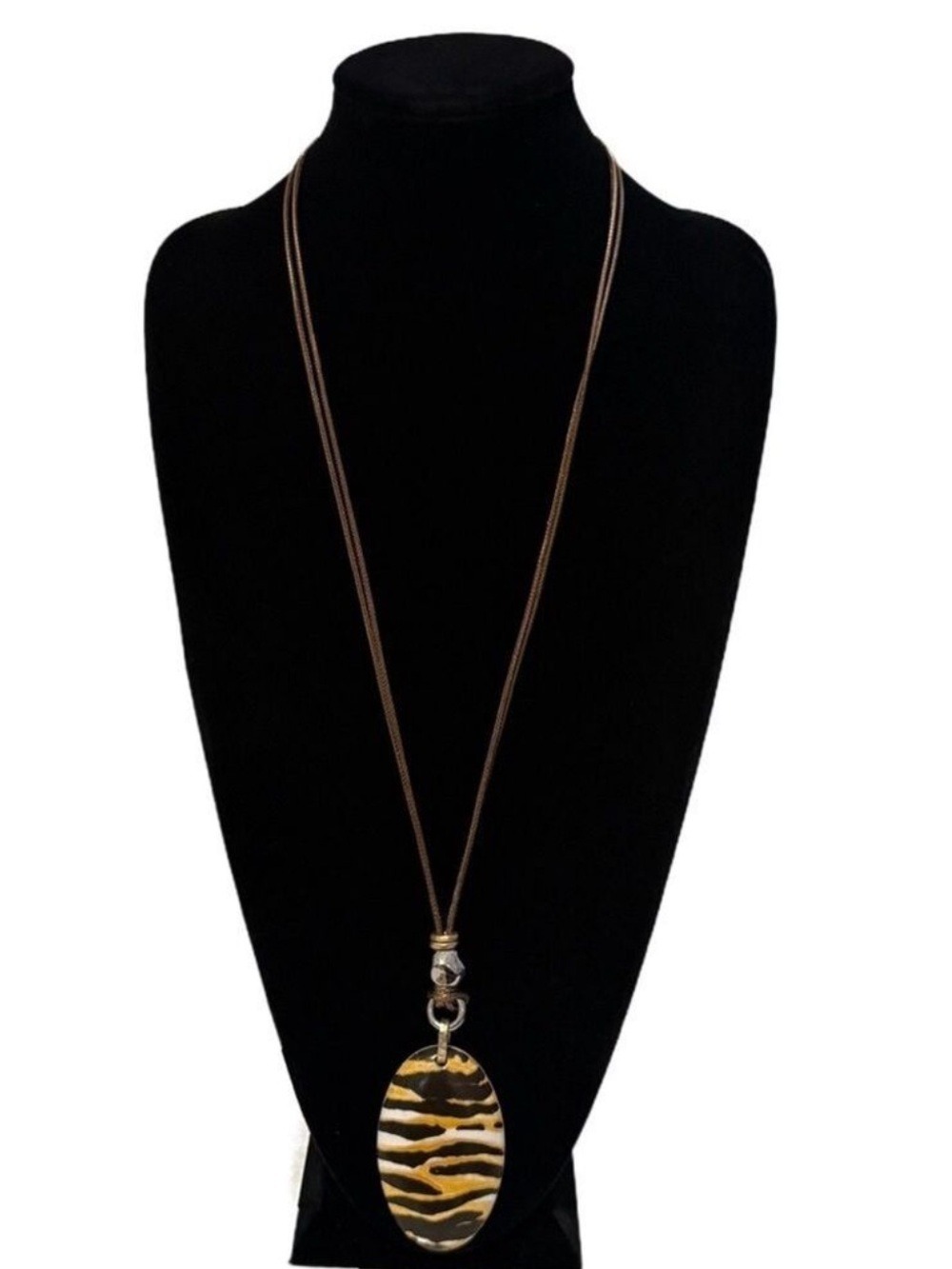 Chico's Zebra Pendant Long Leather Cord Necklace NWT